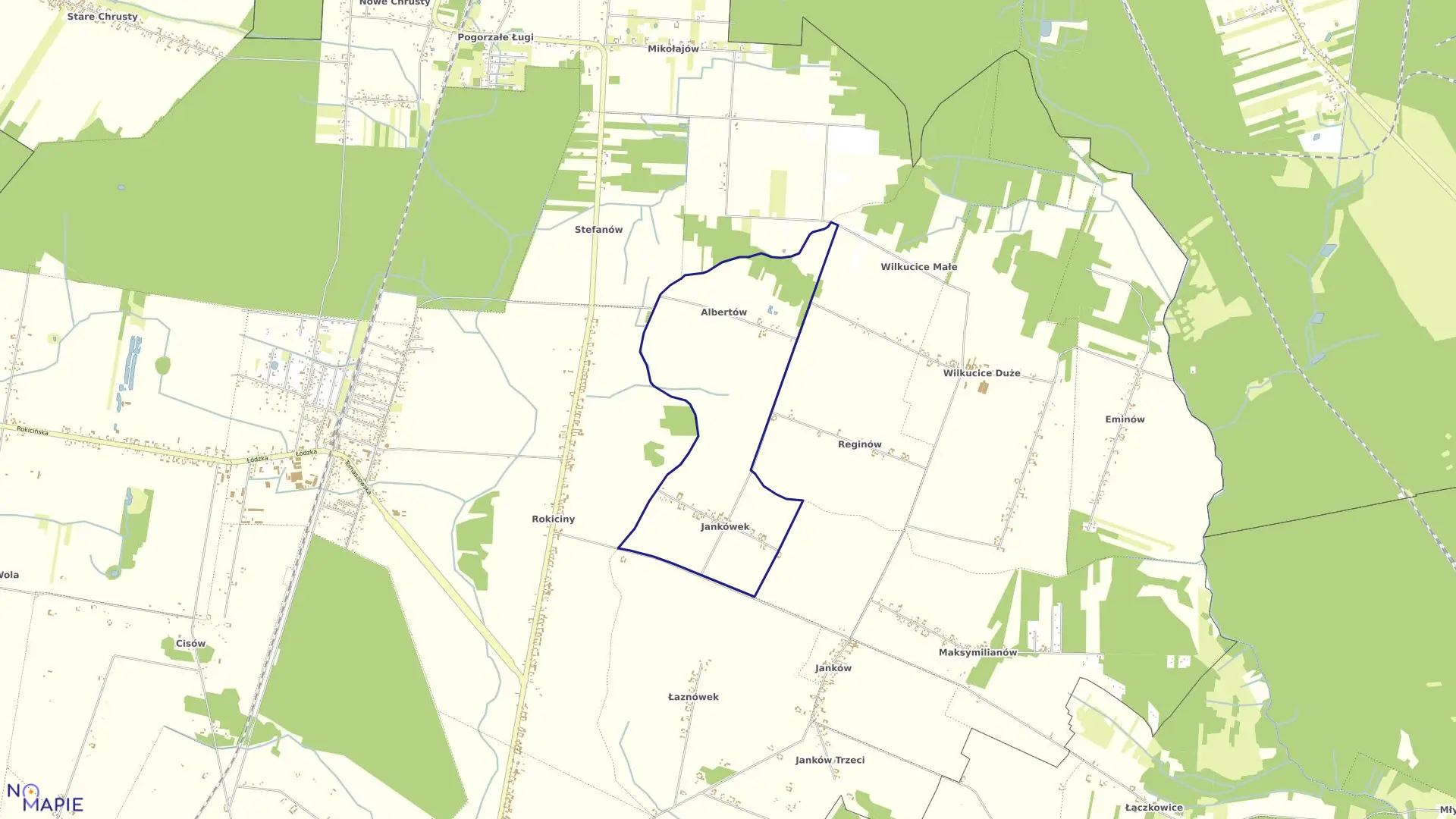 Mapa obrębu ALBERTÓW-JANKÓWEK w gminie Rokiciny