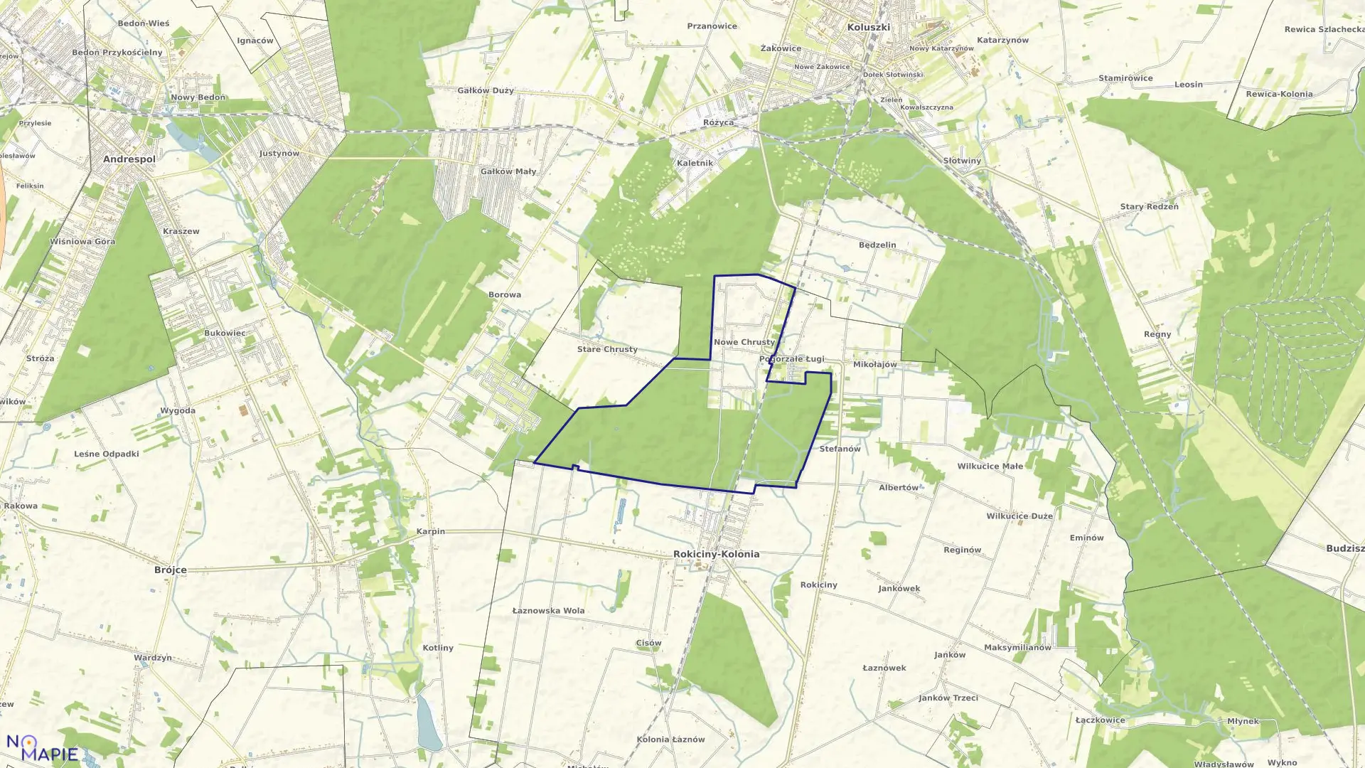 Mapa obrębu CHRUSTY NOWE w gminie Rokiciny