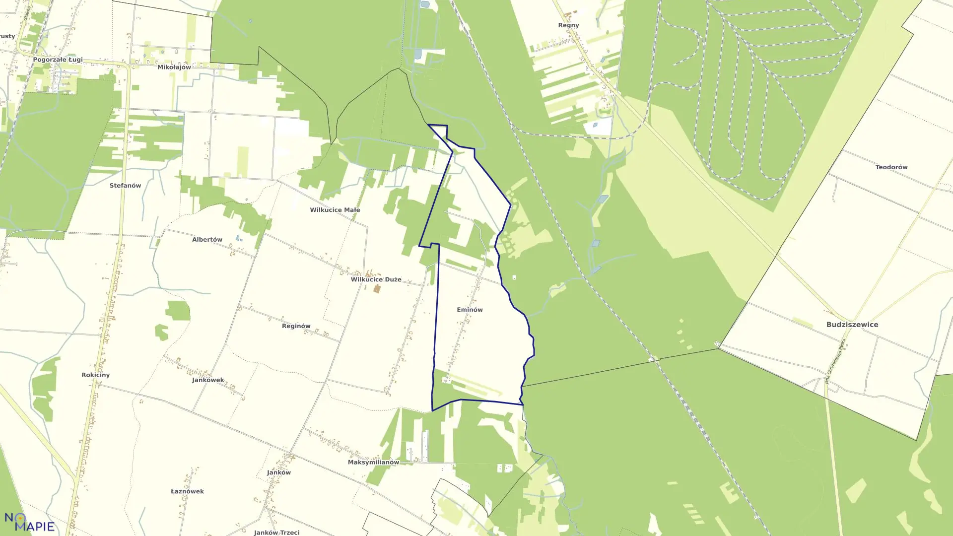 Mapa obrębu EMINÓW w gminie Rokiciny