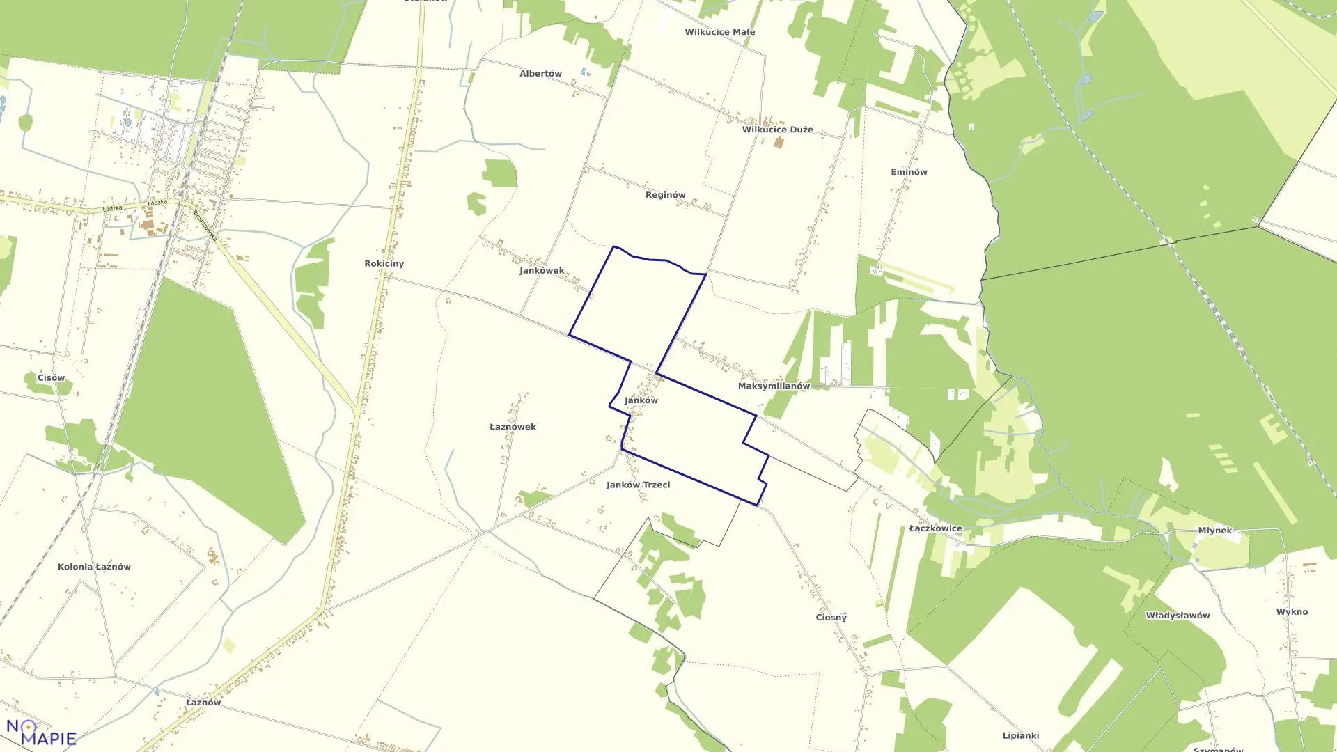 Mapa obrębu JANKÓW w gminie Rokiciny