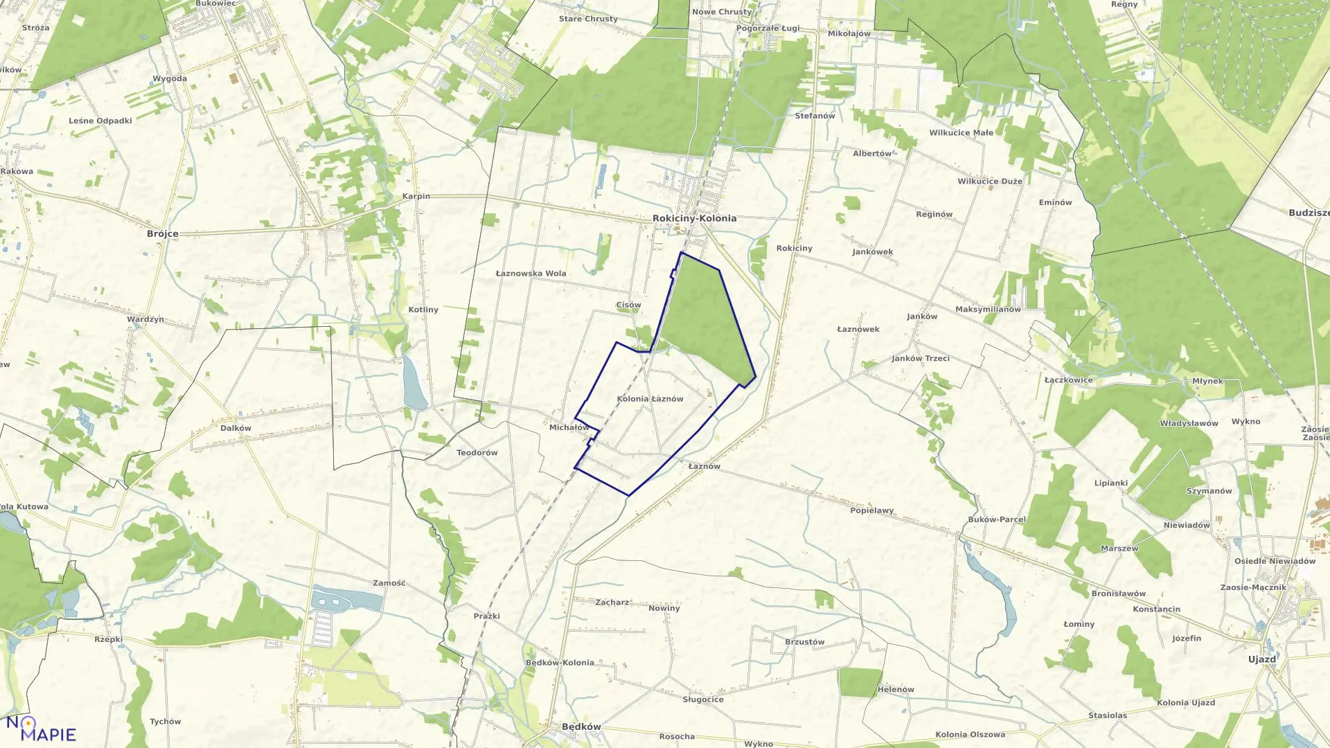 Mapa obrębu KOLONIA ŁAZNÓW w gminie Rokiciny