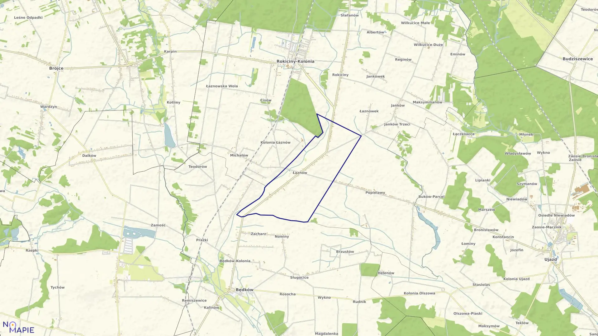 Mapa obrębu ŁAZNÓW w gminie Rokiciny