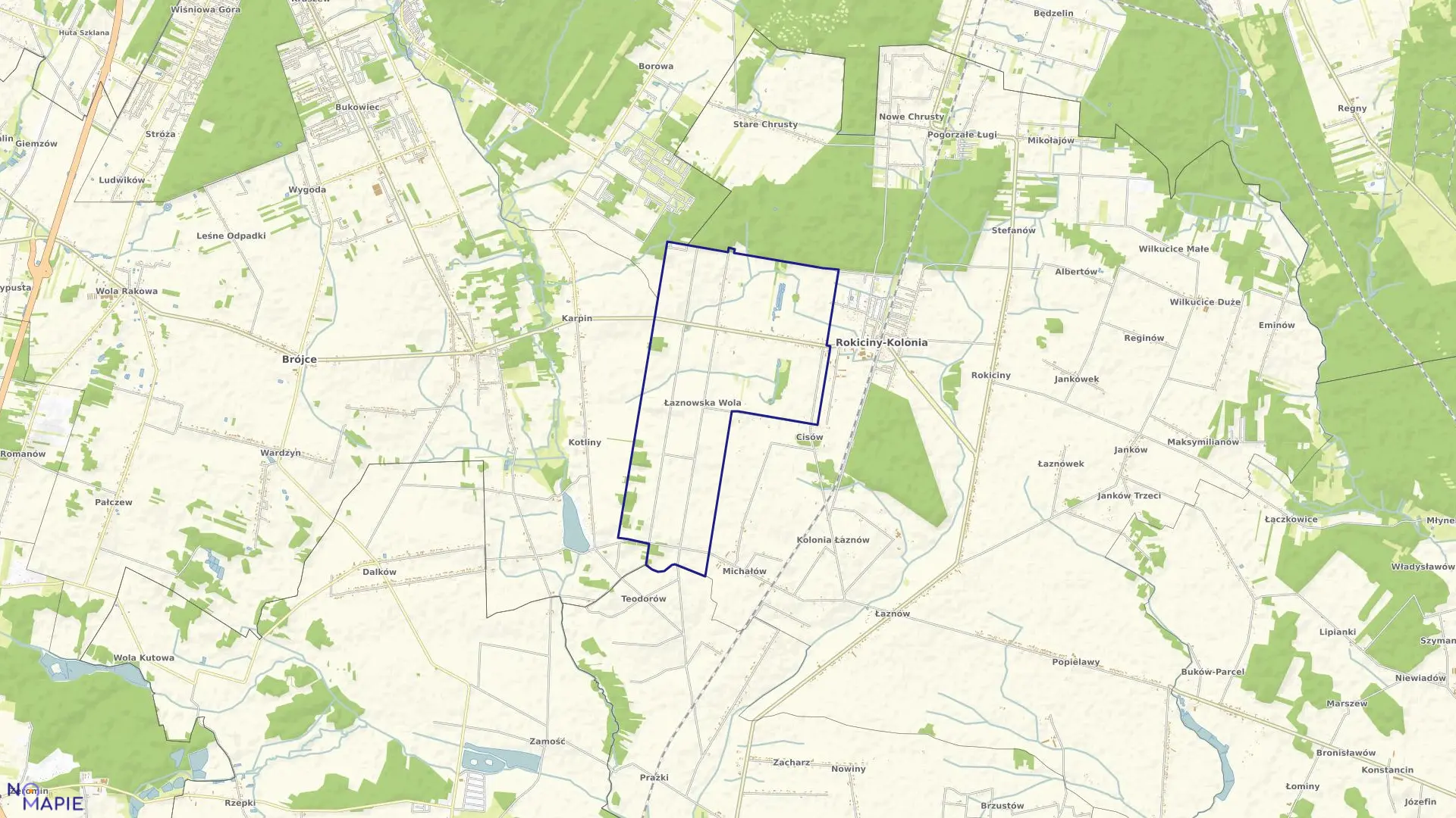 Mapa obrębu ŁAZNOWSKA WOLA w gminie Rokiciny